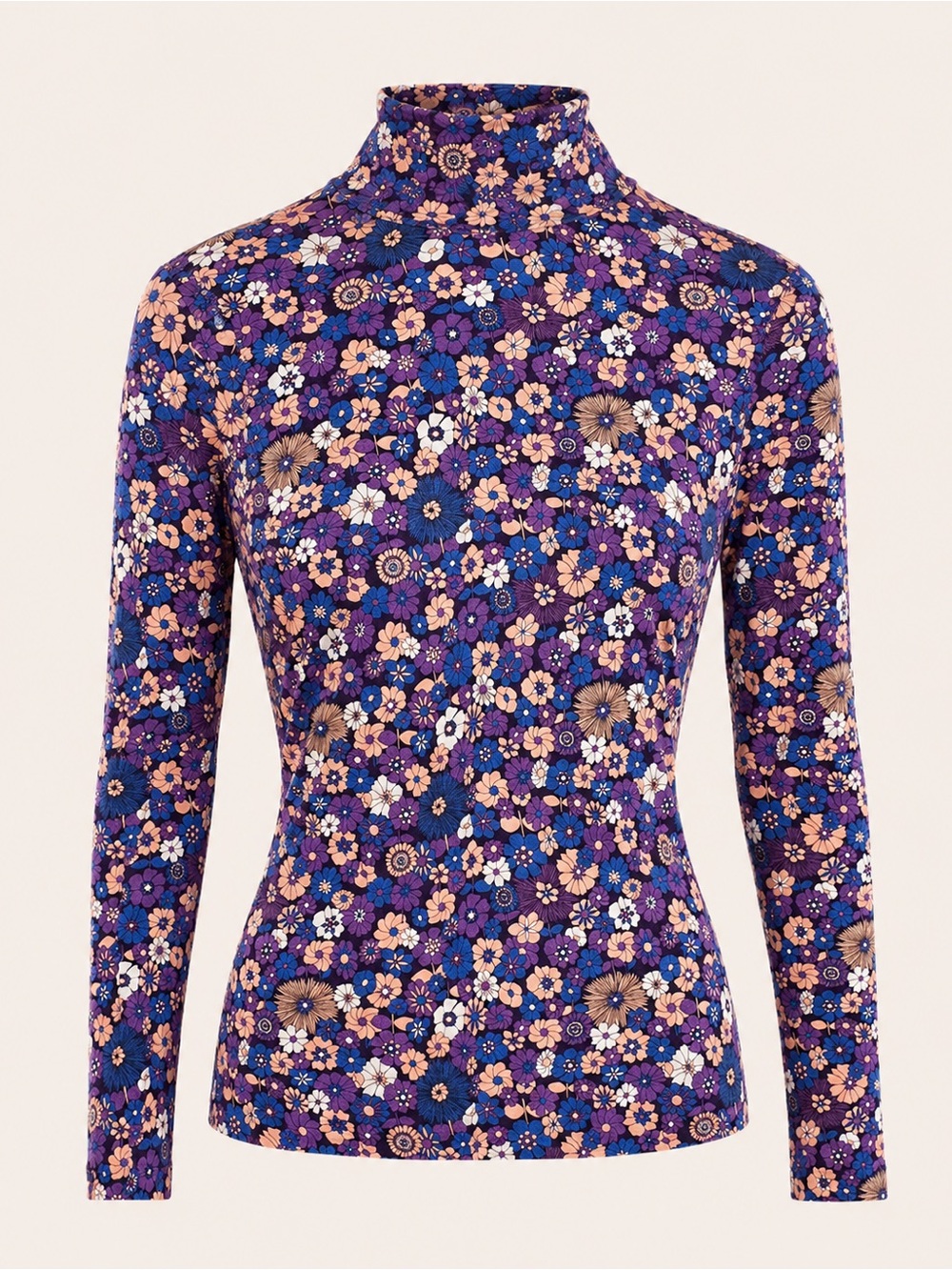 NWT Antik Batik Floral Turtleneck Top L Boho Parisian 70s Romantic Festival